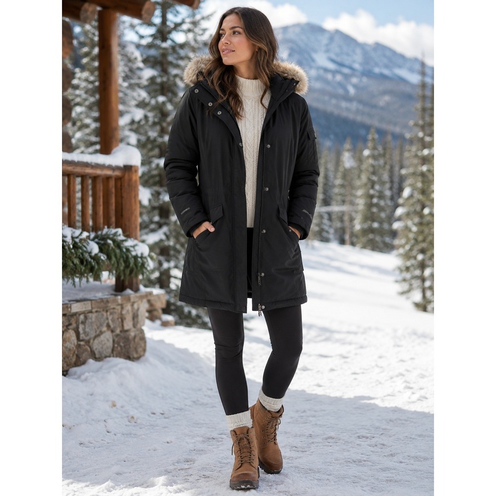 Down Parka Womens S Black Faux Fur Hood Eddie Bauer Insulated Winter Coat